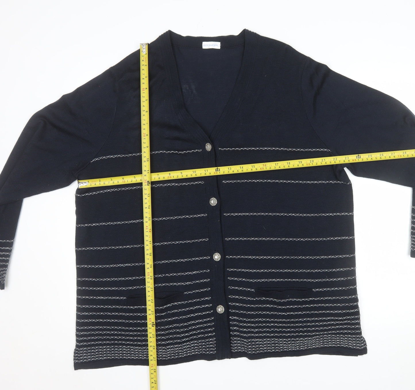 Sedagyl Women's Navy Cardigan XL Acrylic Knit V-Neck Long Sleeve