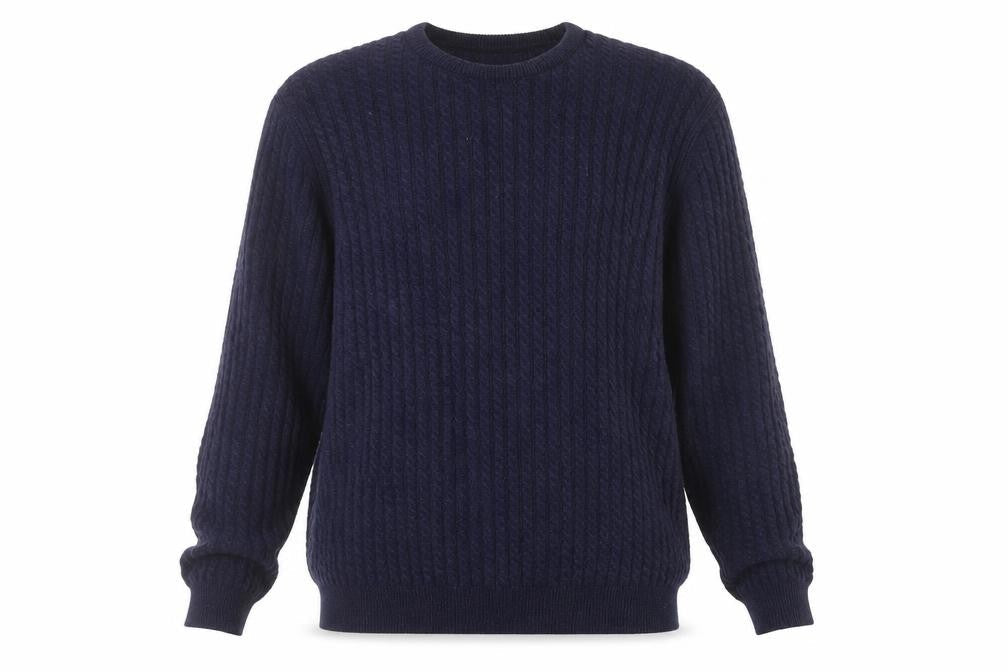 Rowland's Knitwear Men's Blue Wool Cable-Knit Jumper Medium