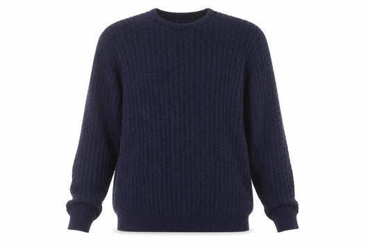 Rowland's Knitwear Men's Blue Wool Cable-Knit Jumper Medium