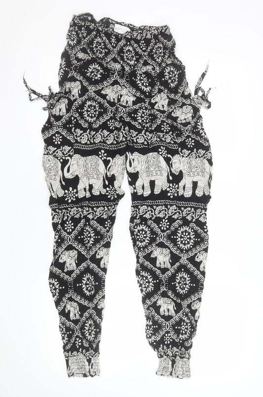Apricot Womens Black Elephant Print Harem Trousers Size 8