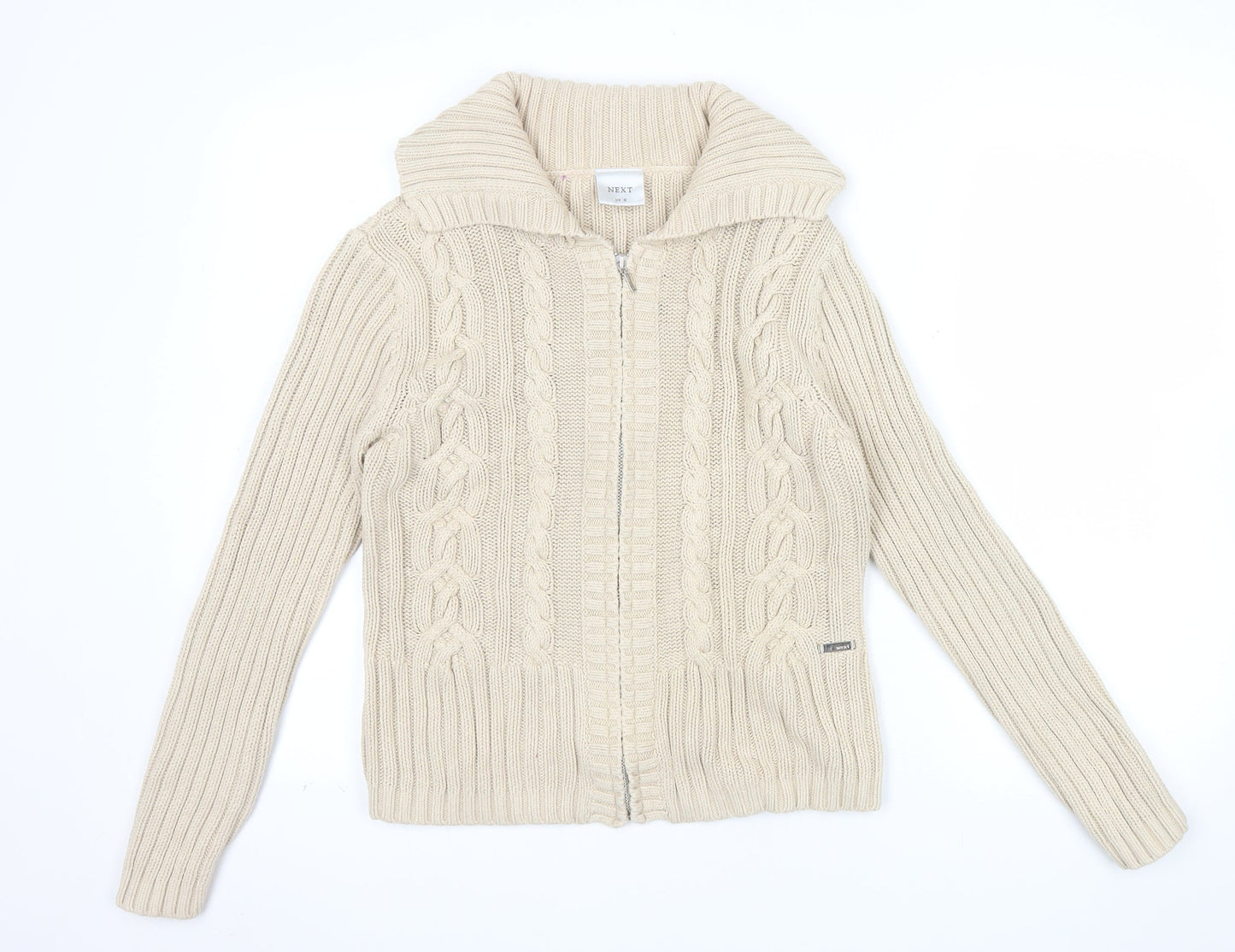 Next Women Beige Cable-Knit Full Zip Cotton Cardigan UK 12