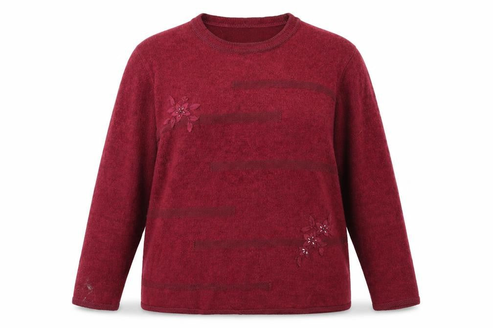 Fay Louise Women's Red Embroidered Plus 2XL Knit Pullover Jumper