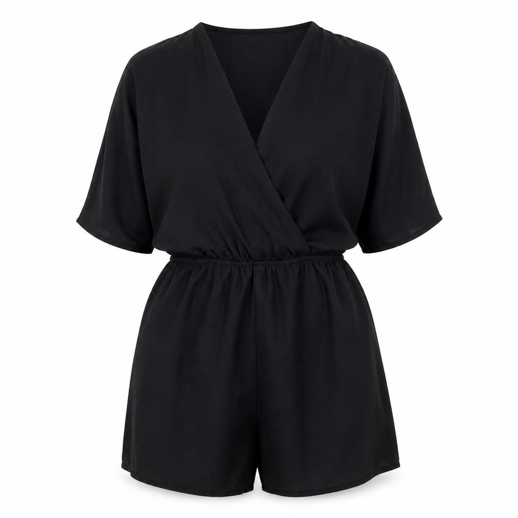 PRETTYLITTLETHING Women Black Size 12 Short Sleeve Wrap Playsuit