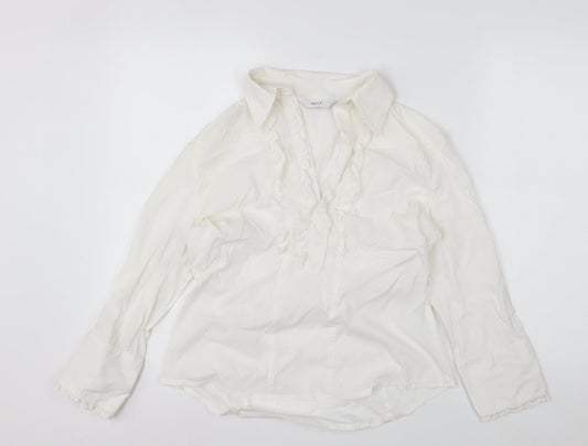 Next Women’s White Ruffle Collared Long Sleeve Blouse Size 14