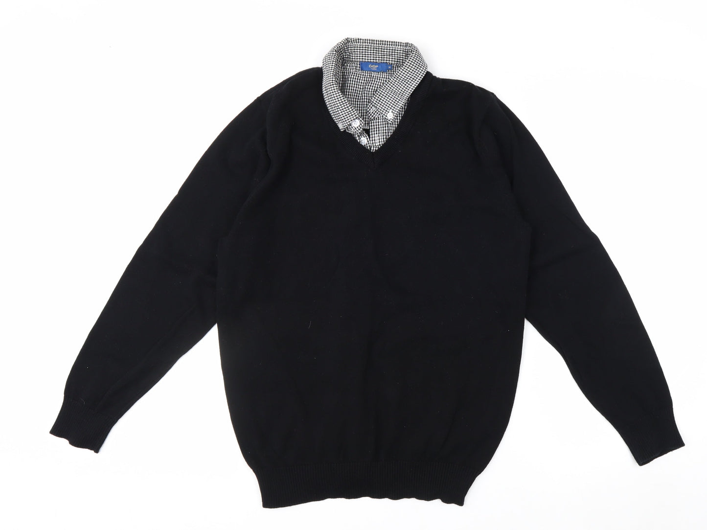 Cotton Traders Men's Black M V-Neck Cotton Pullover Jumper