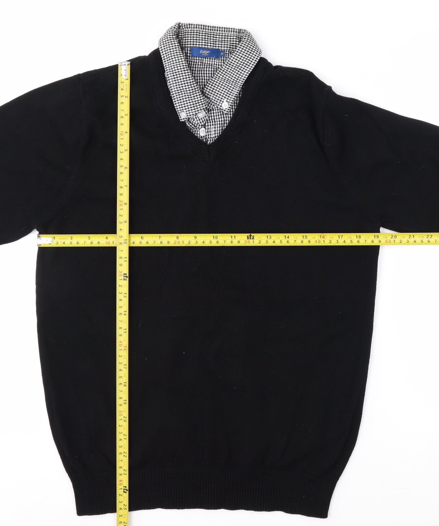 Cotton Traders Men's Black M V-Neck Cotton Pullover Jumper