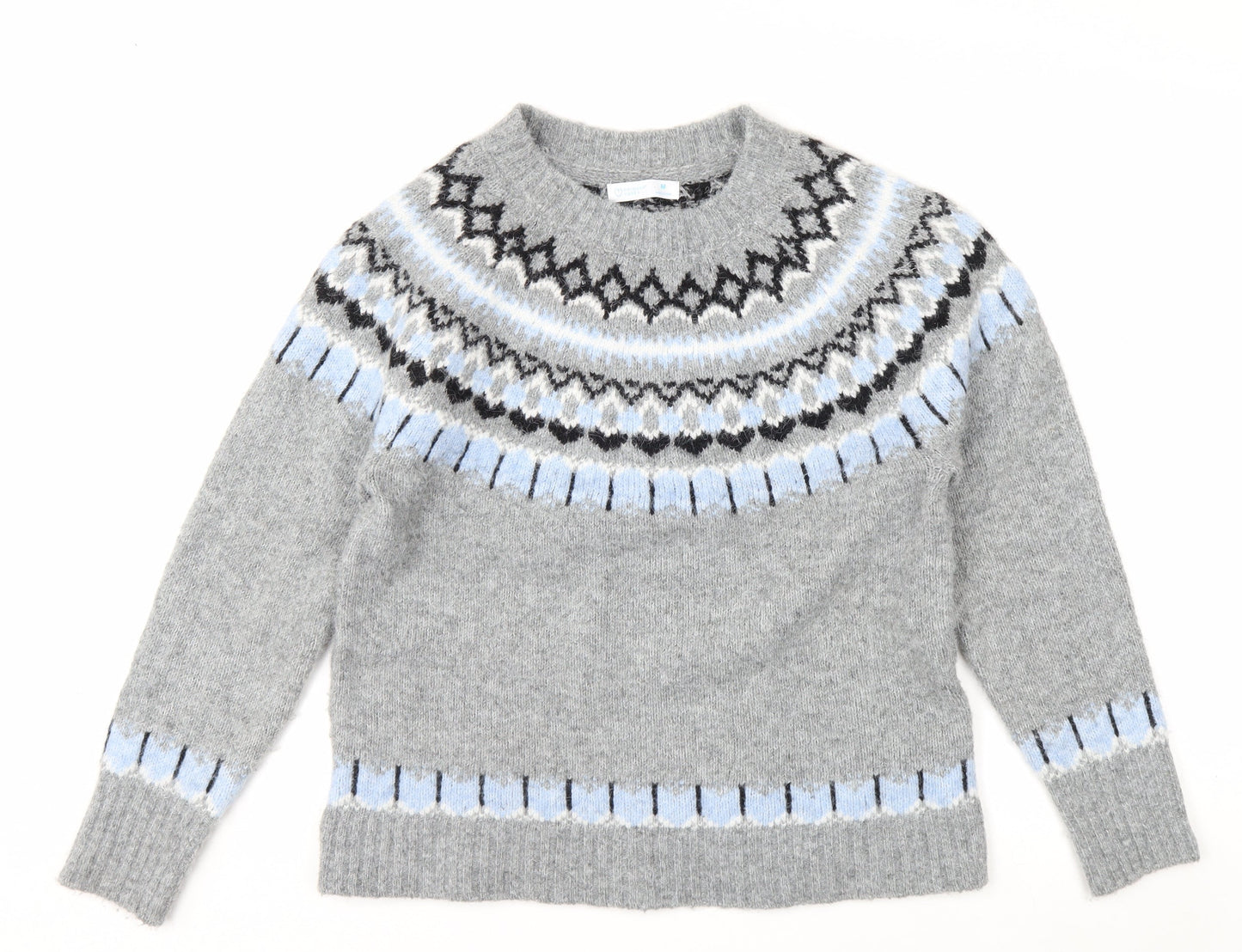 Primark Women Grey Fair Isle Crew Neck Chunky Knit Jumper M