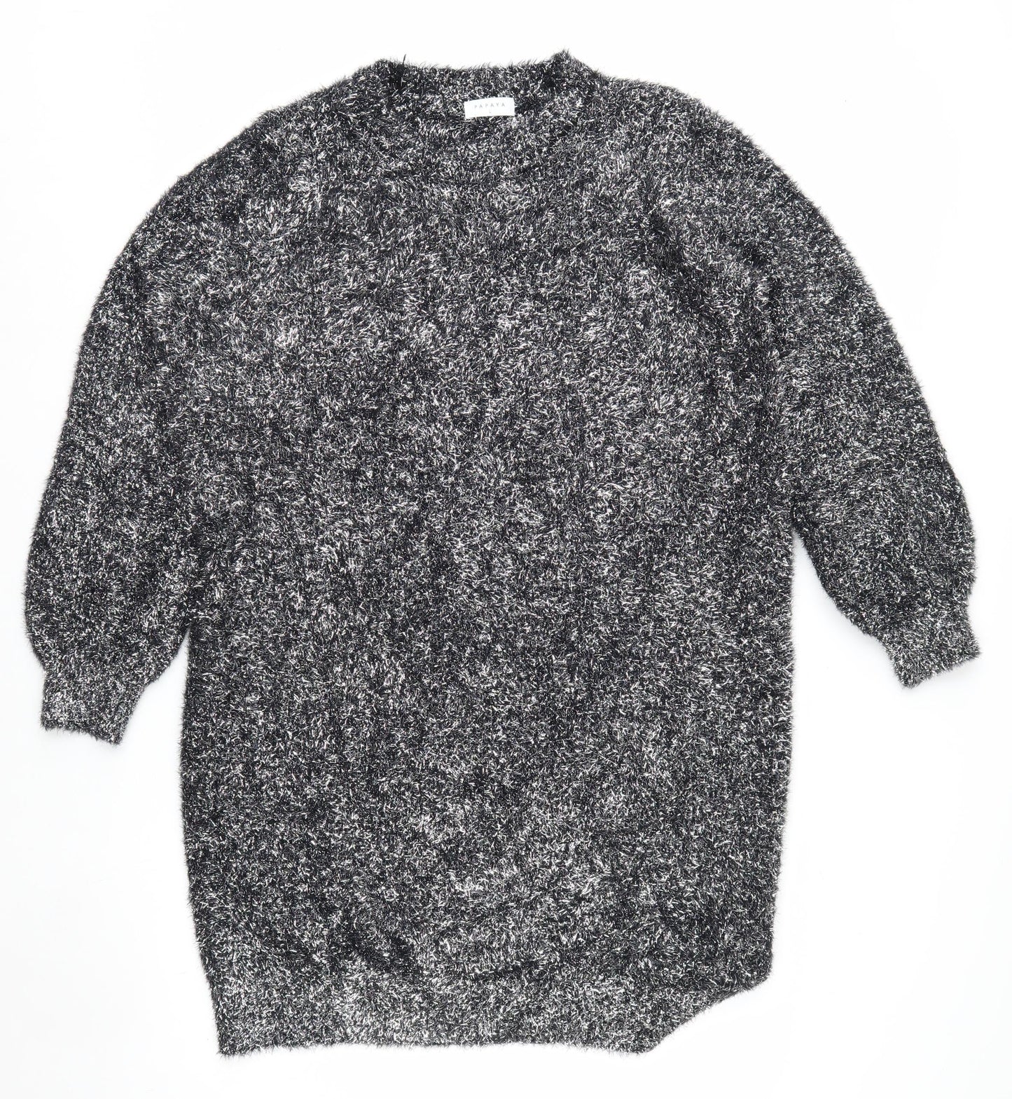 Papaya Women Black L Shimmery Long Sleeve Pullover Jumper