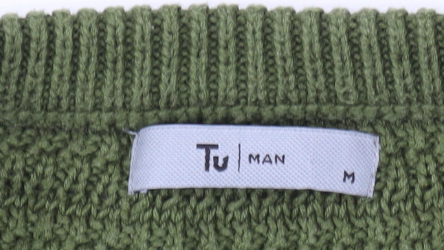 Tu Men Green Cotton Acrylic Chunky Knit Crew Neck Jumper Size M