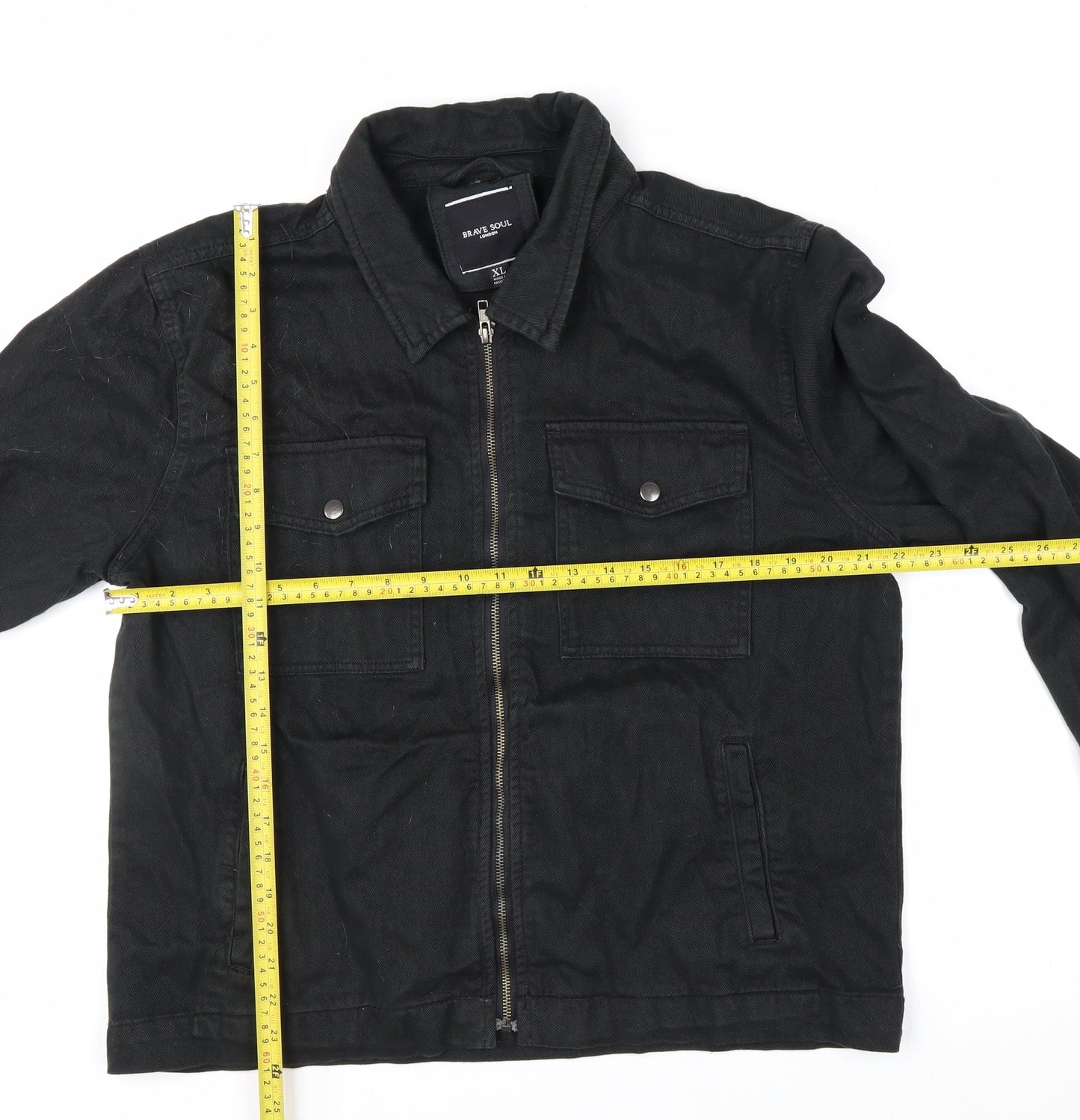 Brave Soul Men's Black Cotton Zip Jacket XL Classic Style