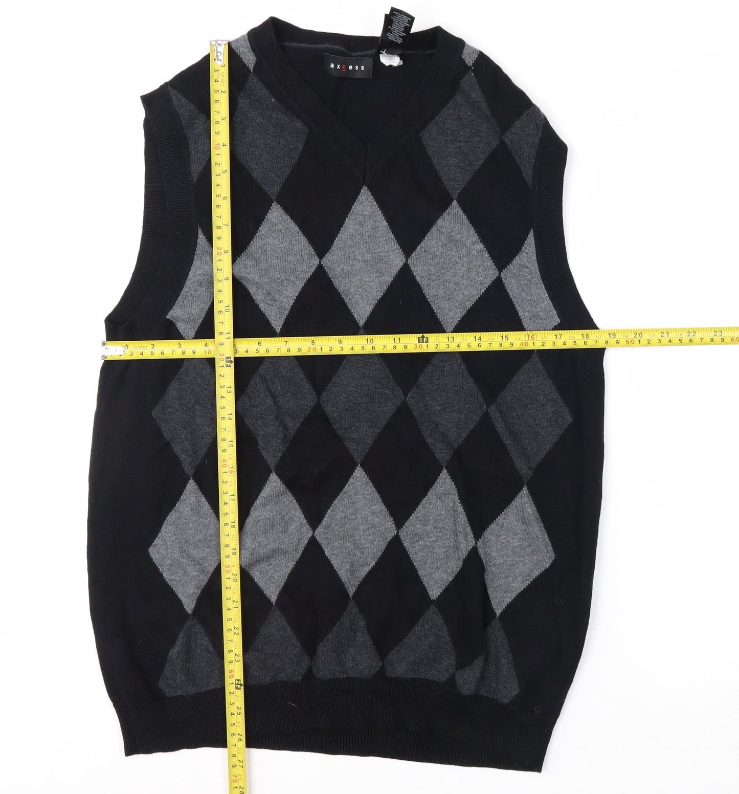Axcess Men's Black Argyle Cotton Sleeveless V-Neck Vest Size S