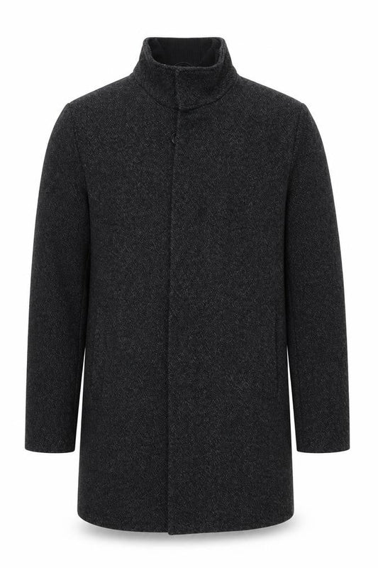 Next Men’s Grey Wool Blend Herringbone Mid-Length Overcoat L