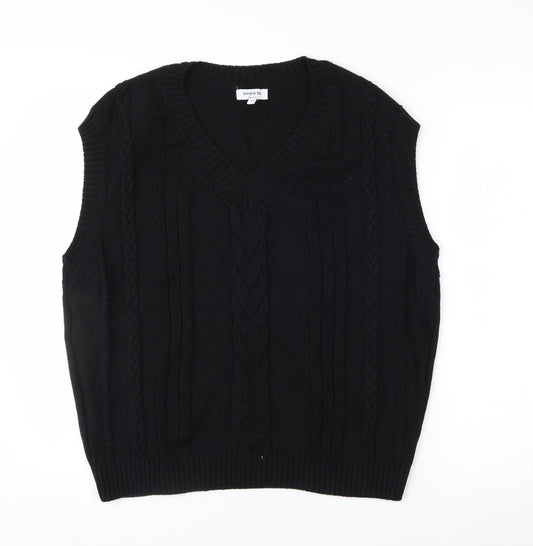 Simply Be Women’s Black Cable-Knit Sleeveless V-Neck Jumper Vest Size 16