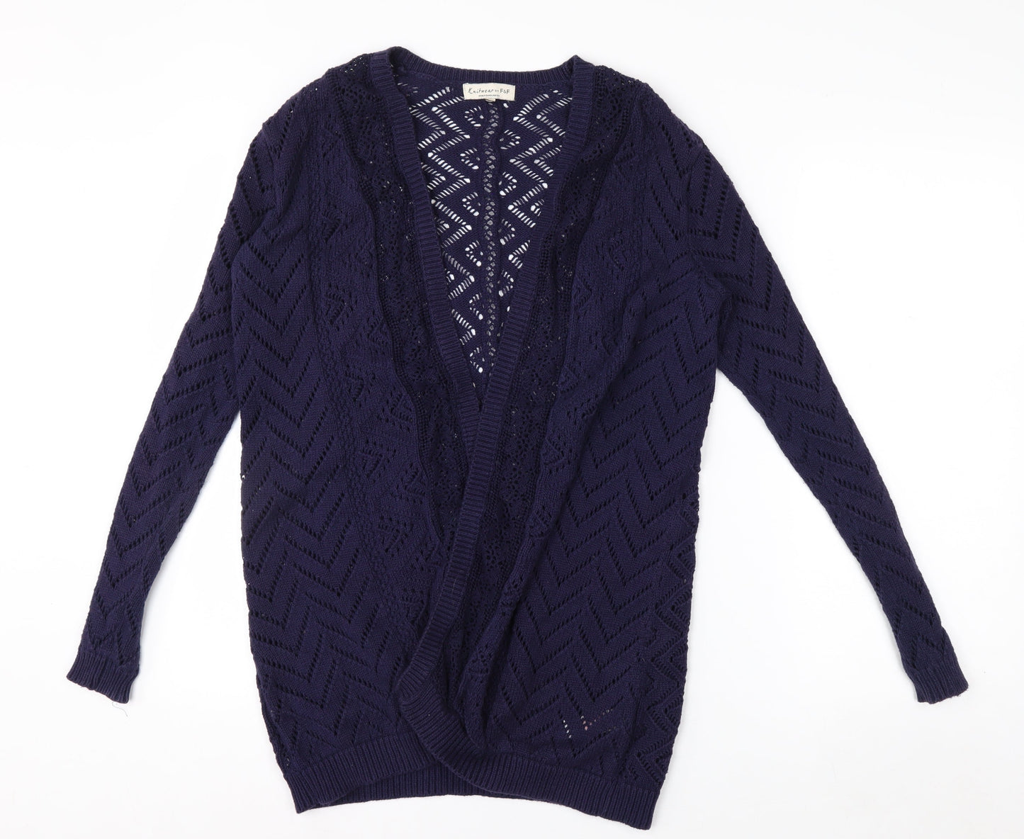 F&F Women's Blue Open Knit Long Sleeve Cardigan Size 12