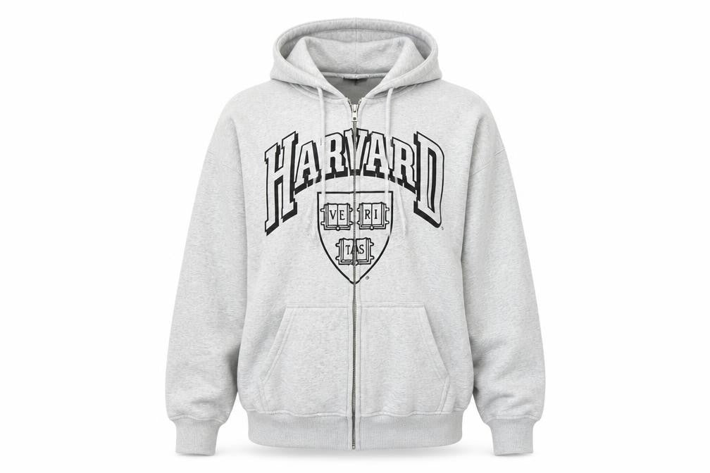 H&M Divided Women Grey Harvard Full Zip Hoodie Size 12 Cotton Blend
