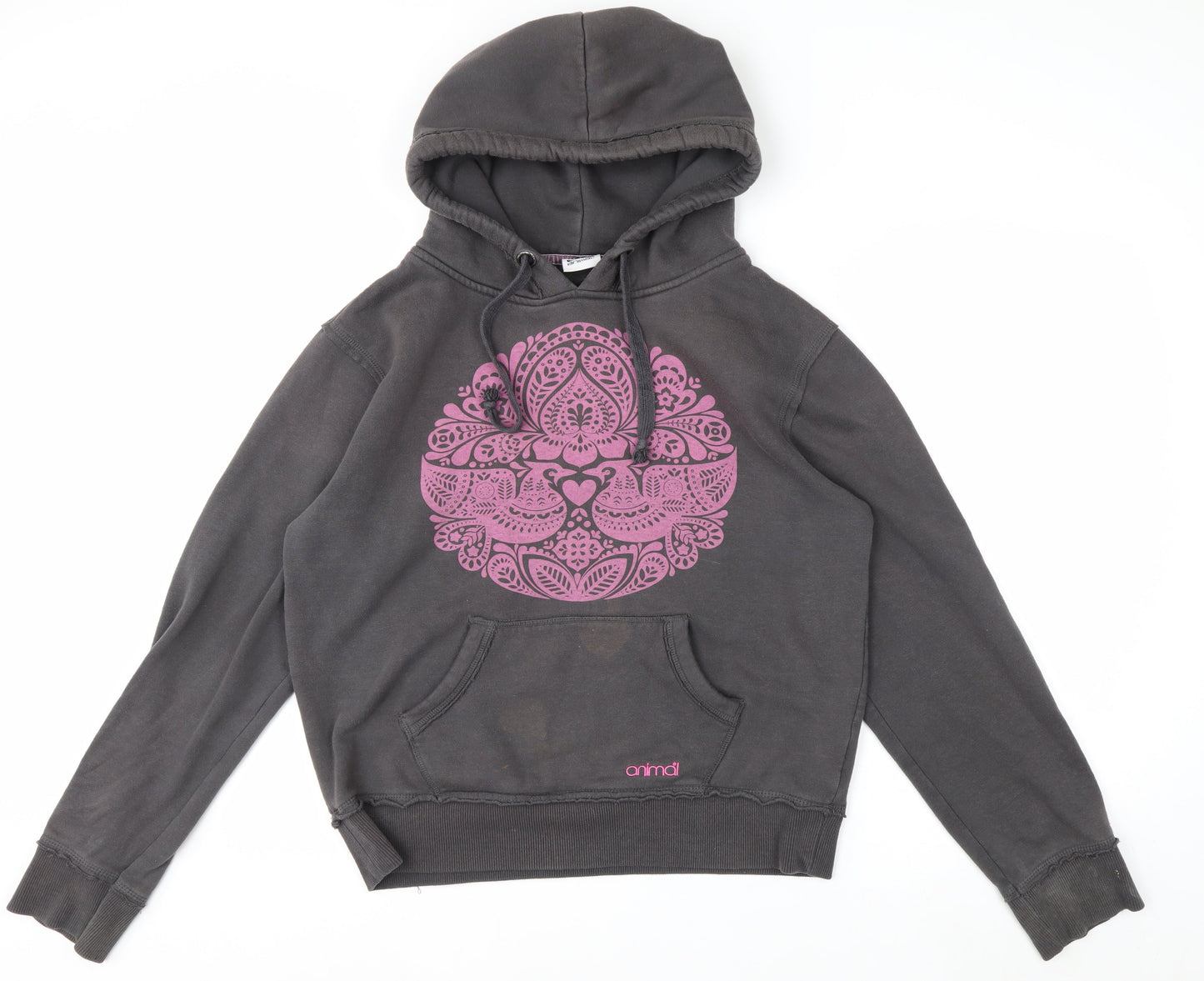 Animal Women's Grey Pink Graphic Pullover Hoodie Size 14
