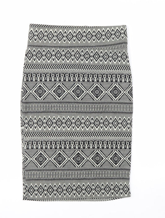 River Island Women's Black Geometric Knit Pencil Skirt Size 12