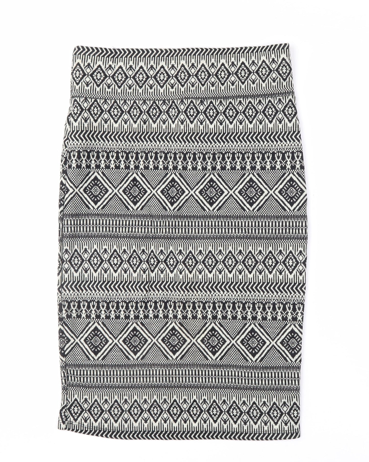 River Island Women's Black Geometric Knit Pencil Skirt Size 12