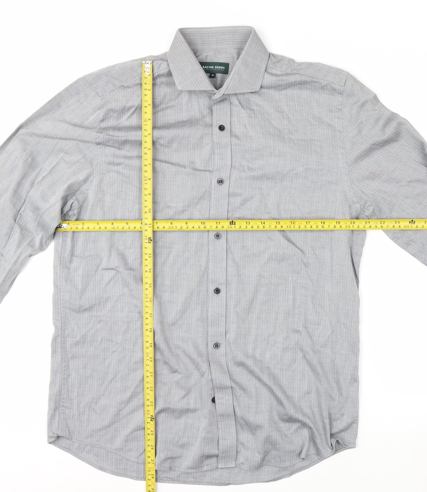 Racing Green Men's Grey 16 Regular Fit Cotton Long Sleeve Formal Shirt