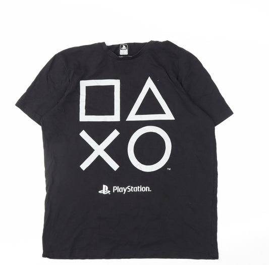 Tu Men's Black PlayStation Graphic T-Shirt L Regular Fit Cotton
