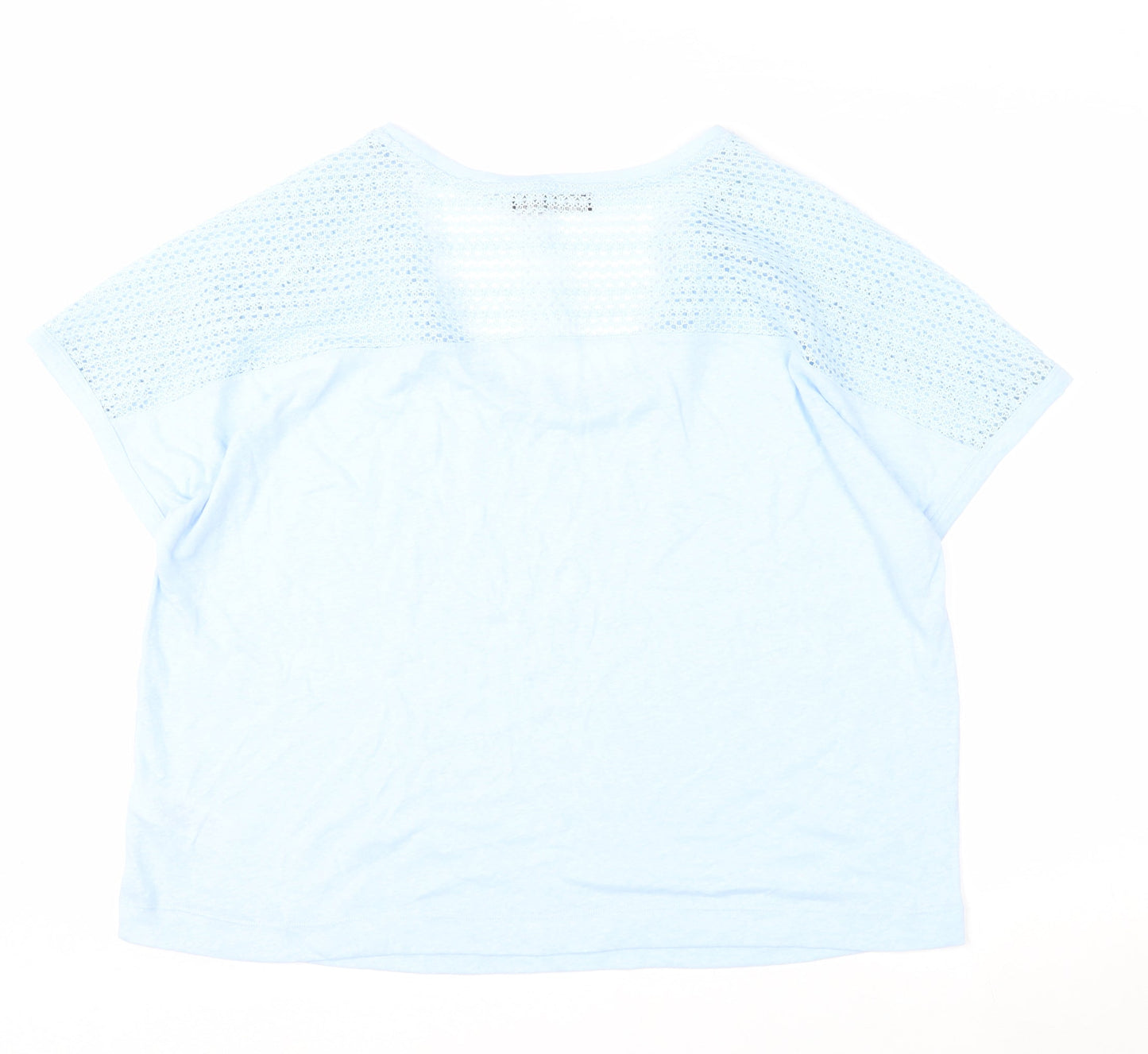 Marks and Spencer Women Blue Linen Blend Crochet Shoulder T-Shirt Size 16