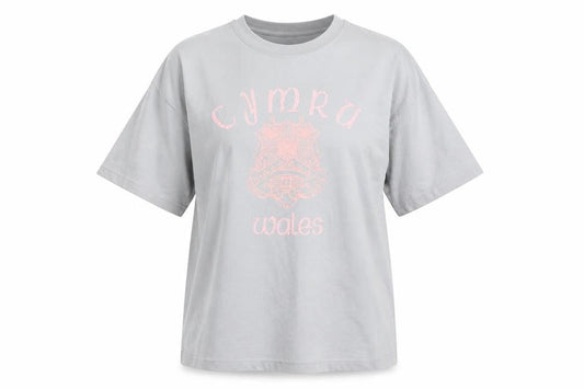 Manav Womens Premier Clothing Grey Cymru Wales Cotton T-Shirt XL