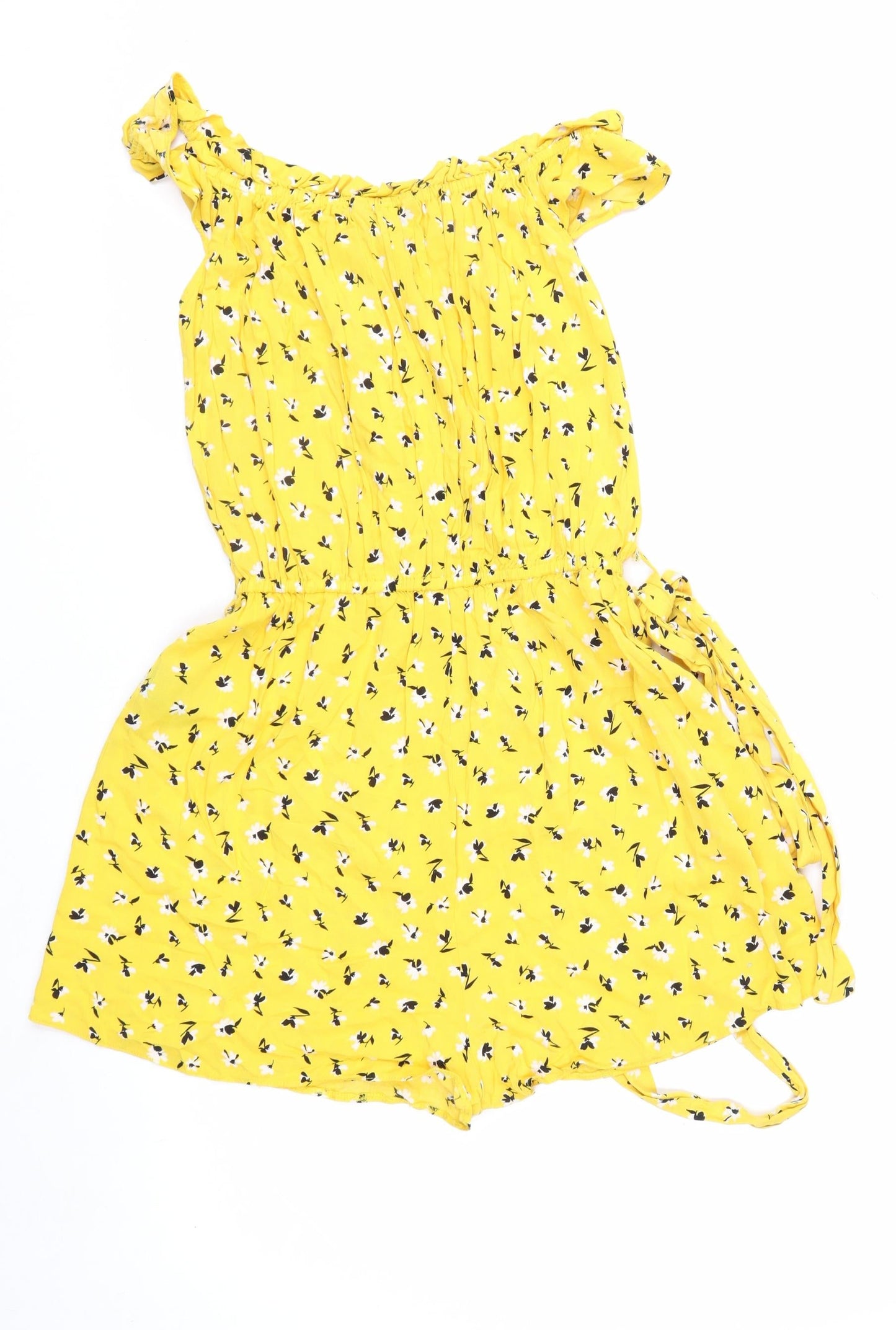 Miss Selfridge Women Yellow Floral Viscose Playsuit UK 10 Sleeveless Summer