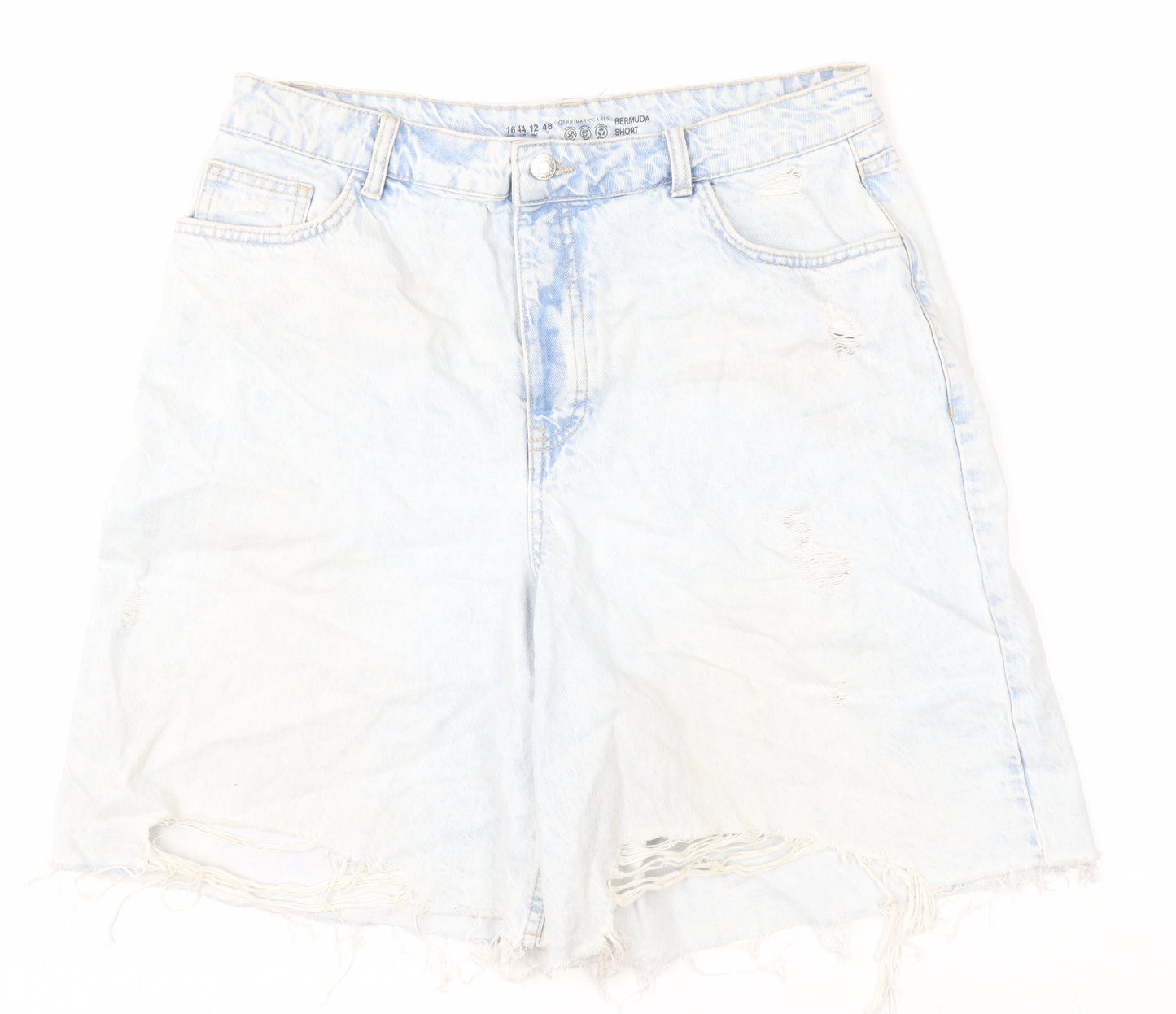 Primark Women Blue Size 16 Bermuda Denim Shorts Distressed Frayed