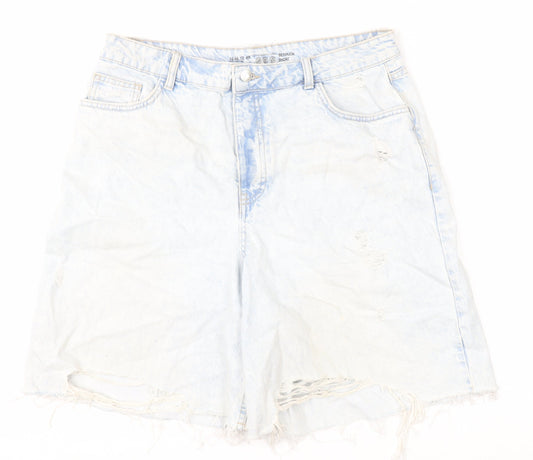 Primark Women Blue Size 16 Bermuda Denim Shorts Distressed Frayed