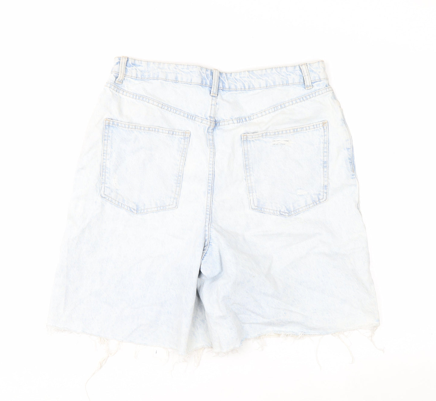 Primark Women Blue Size 16 Bermuda Denim Shorts Distressed Frayed