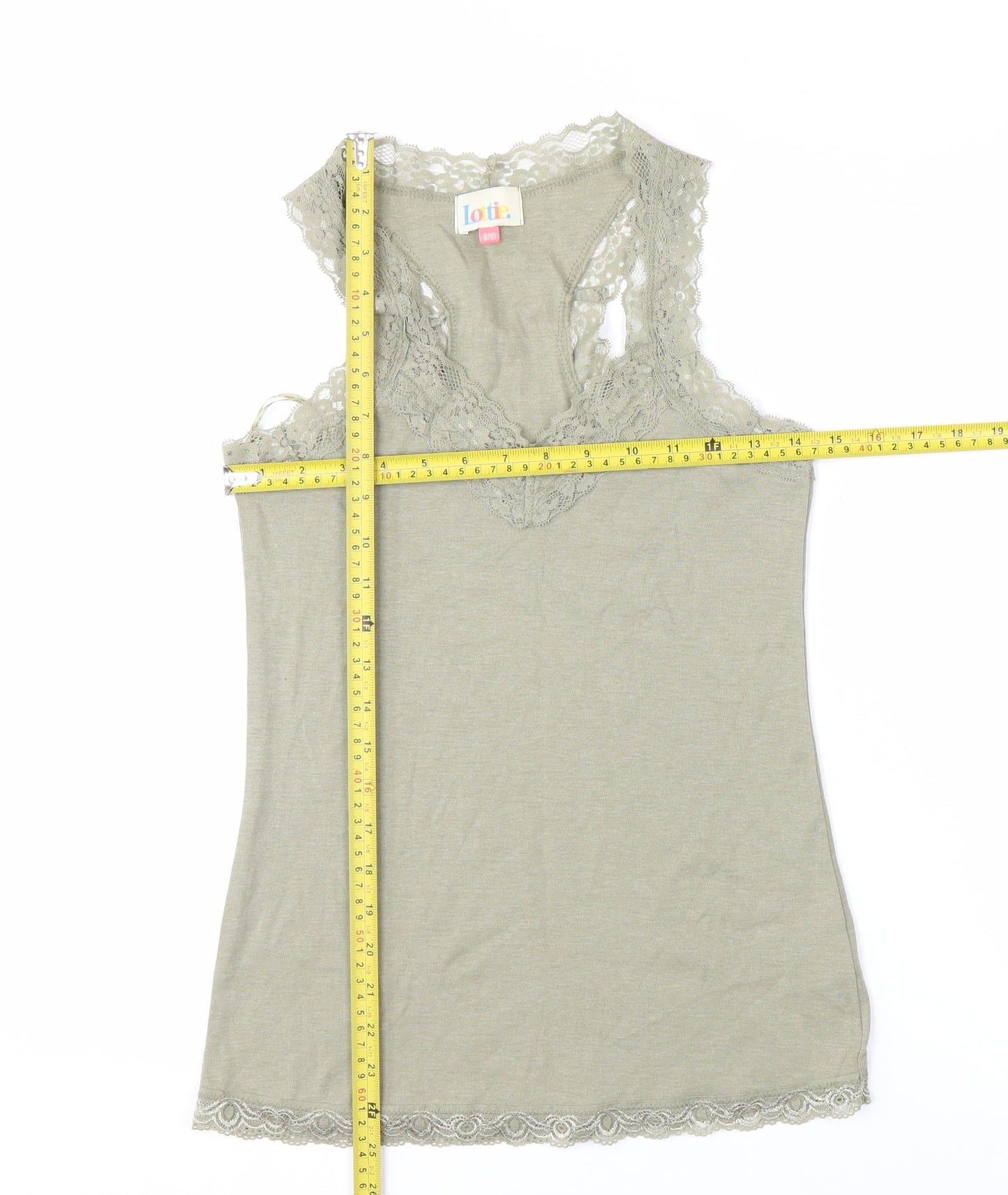 Lottie Women's Green Lace Trim Camisole Tank Top Size 8/10