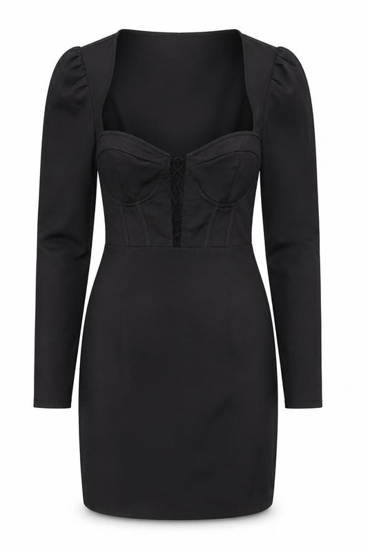 PRETTYLITTLETHING Womens Black Bodycon Mini Dress UK 12 Long Sleeve