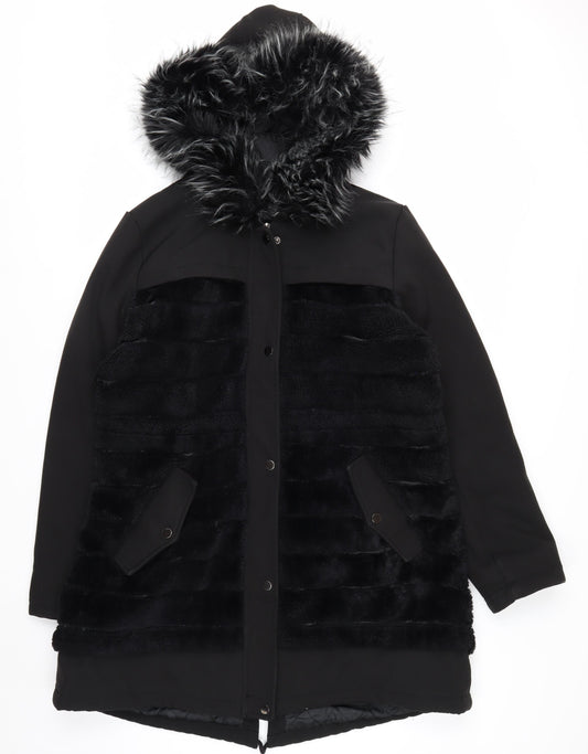 SPATIAL Women's Black Faux Fur Hooded Parka Coat Size 16