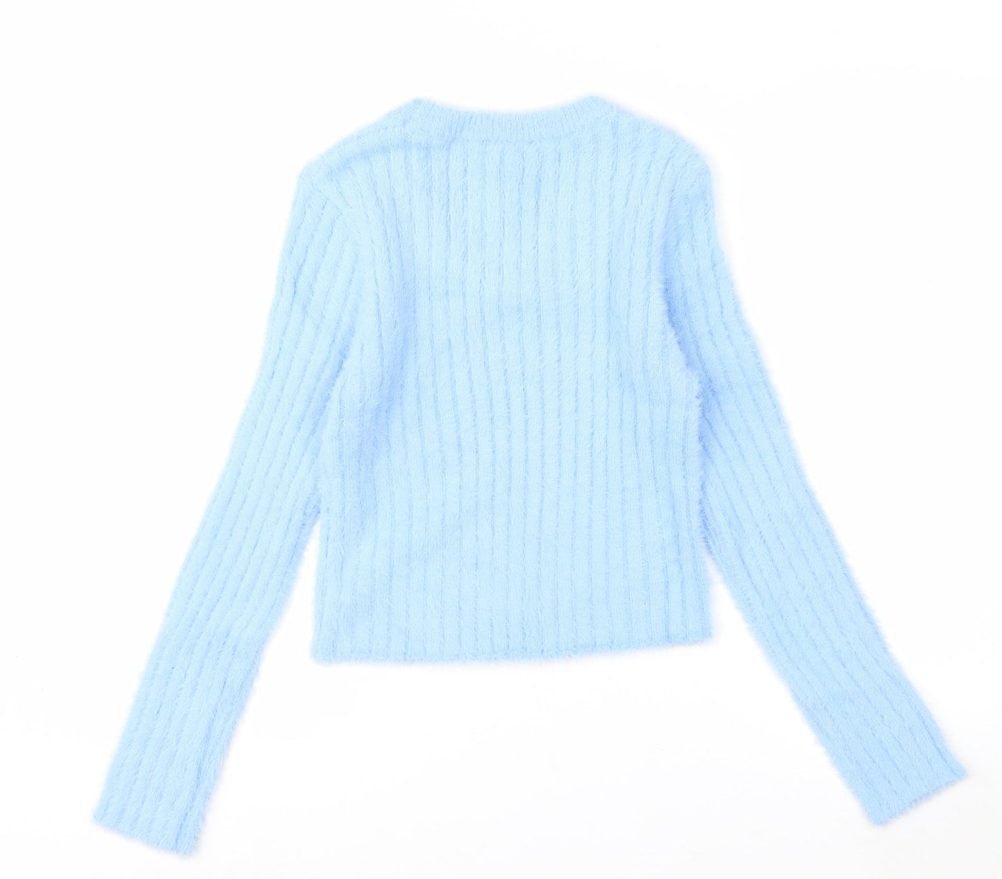 New Look Girls Blue Fluffy Ribbed Pullover Jumper Age 14-15 Years
