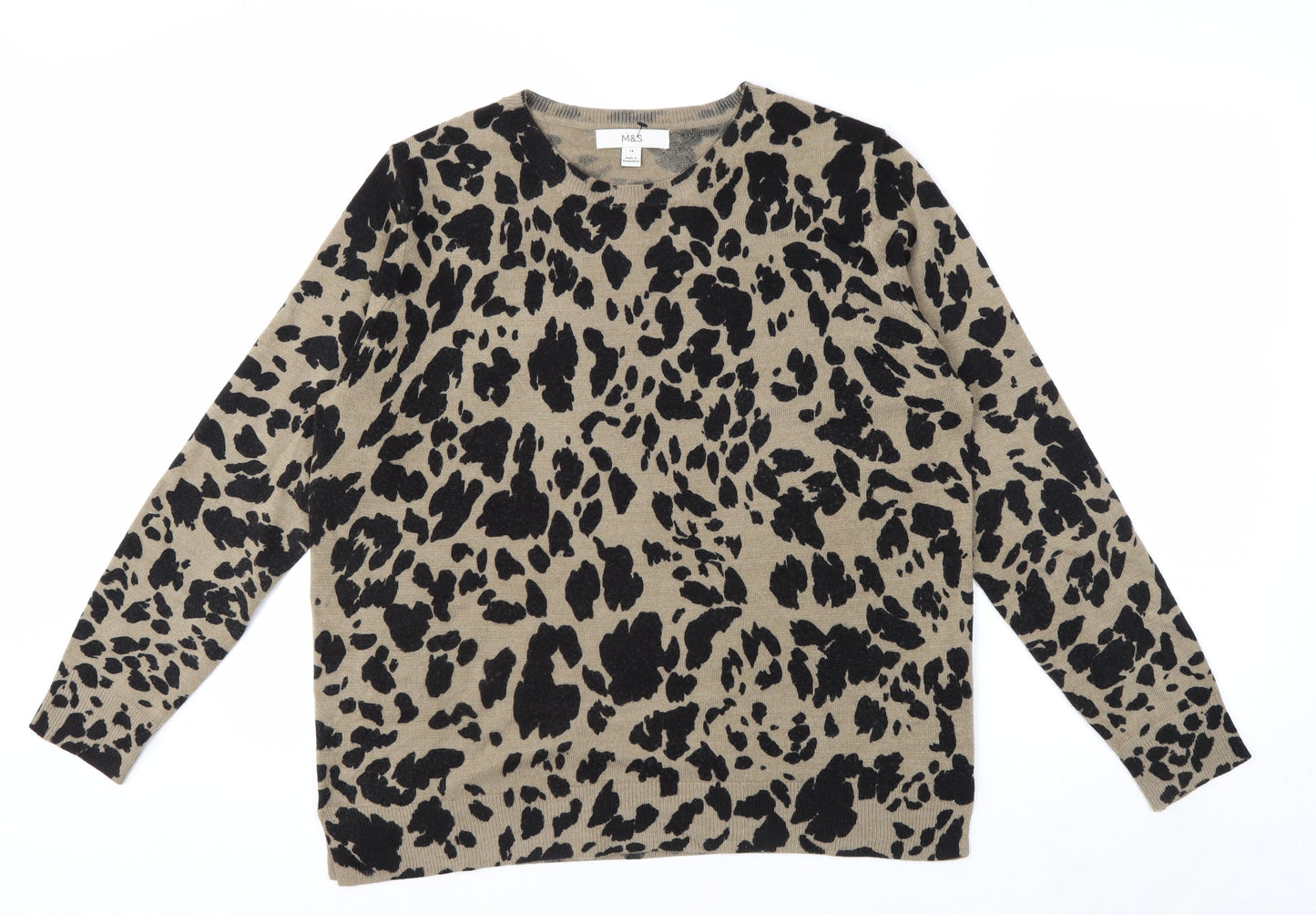 Marks and Spencer Women's Beige Animal Print Crew Neck Jumper Size 14