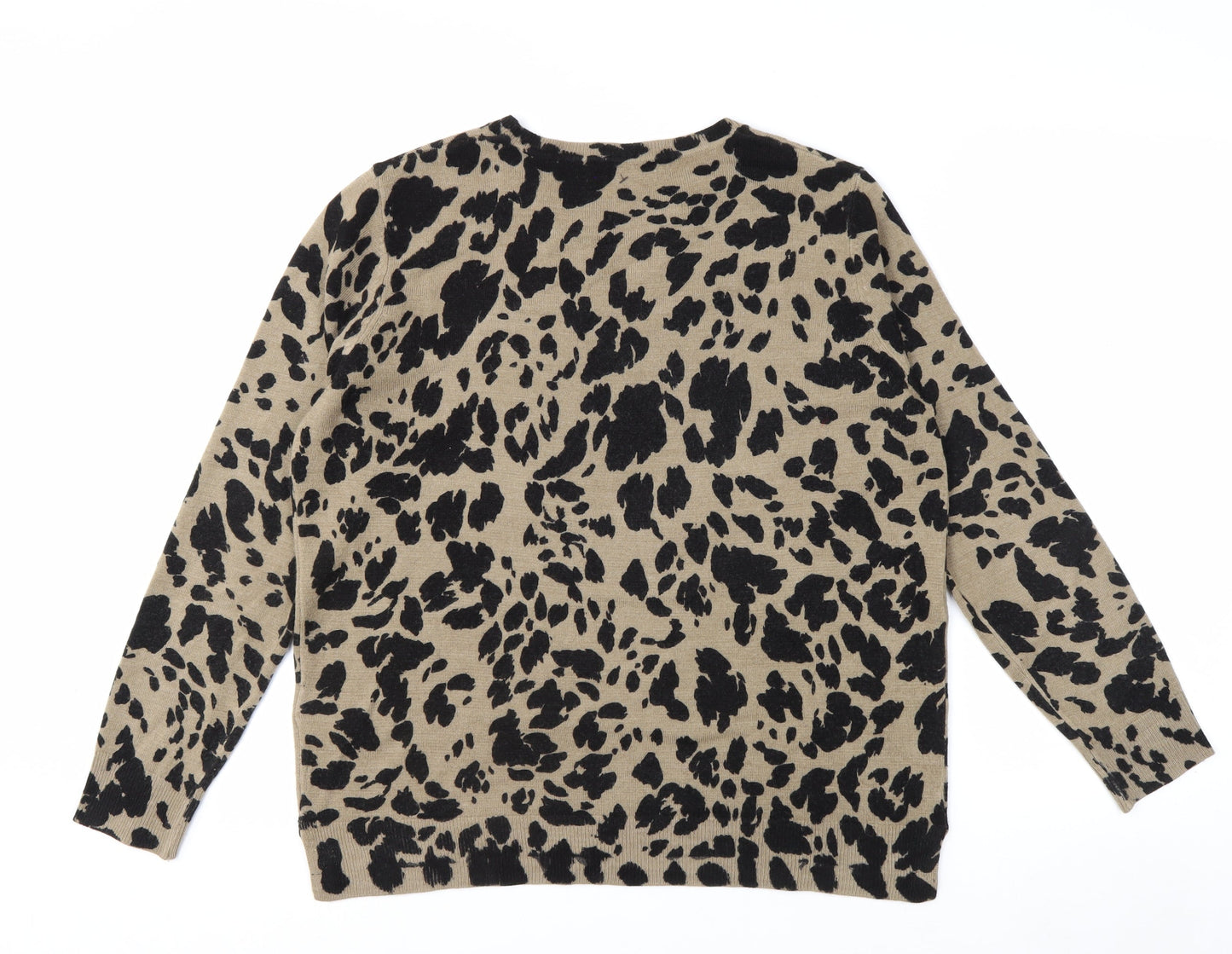 Marks and Spencer Women's Beige Animal Print Crew Neck Jumper Size 14