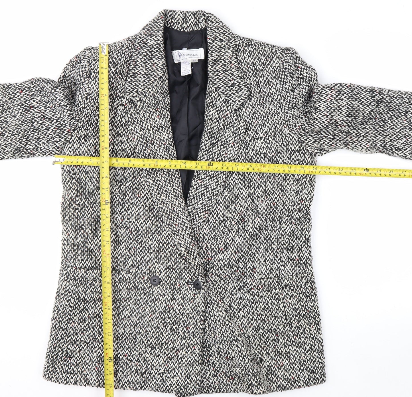 Christopher Women's Grey Tweed Wool Blend Blazer Jacket Size 7/8