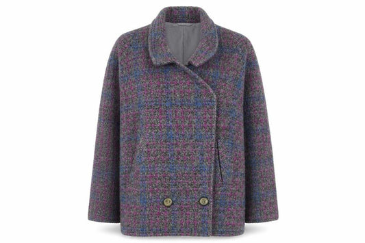 Beniffa Women’s Multicoloured Wool Blend Checked Pea Coat L