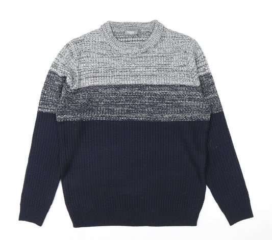 Nutmeg Men Blue Chunky Knit Crew Neck Pullover Jumper Size M