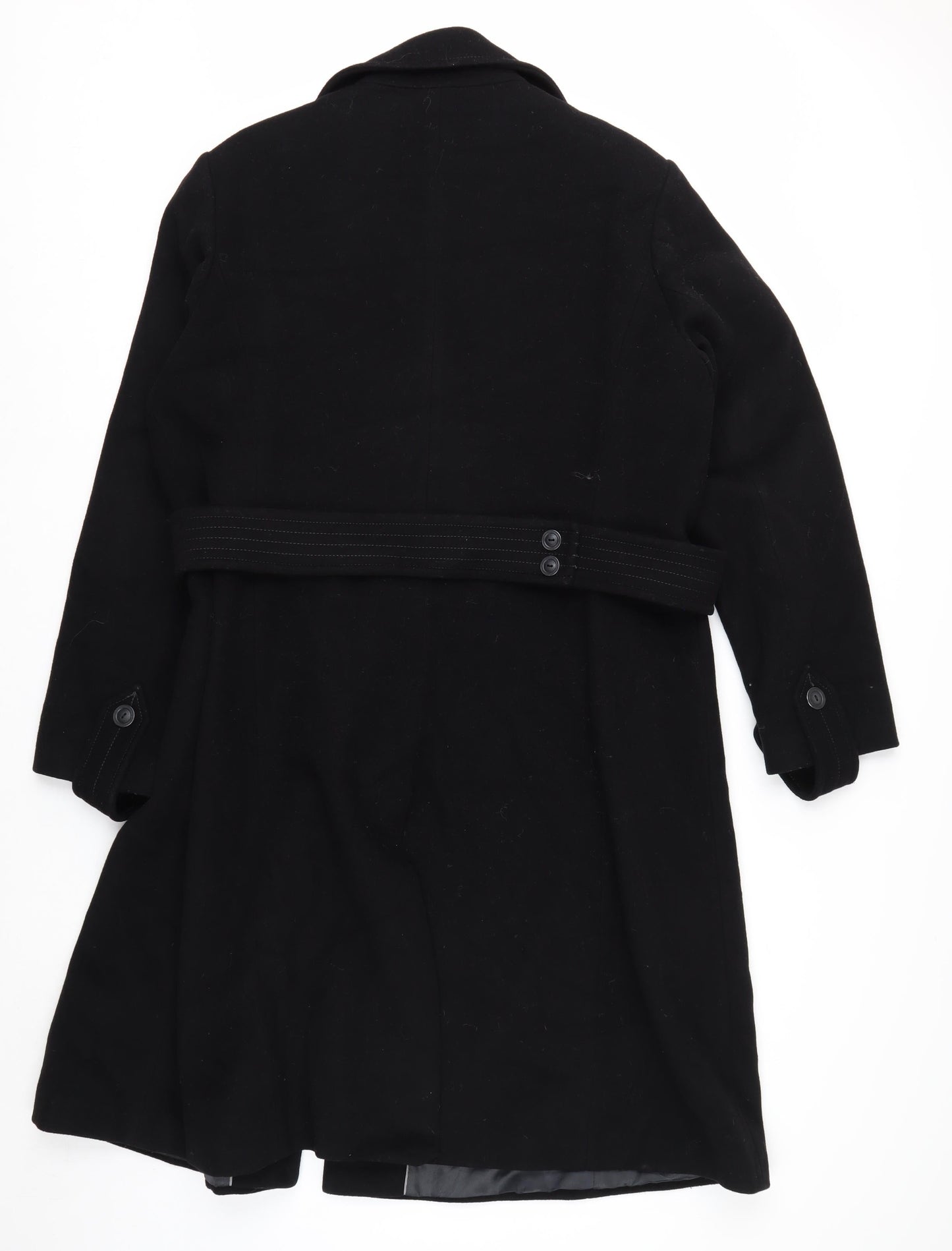 NEXT Womens Black Wool Blend Long Pea Coat Belted Size 20
