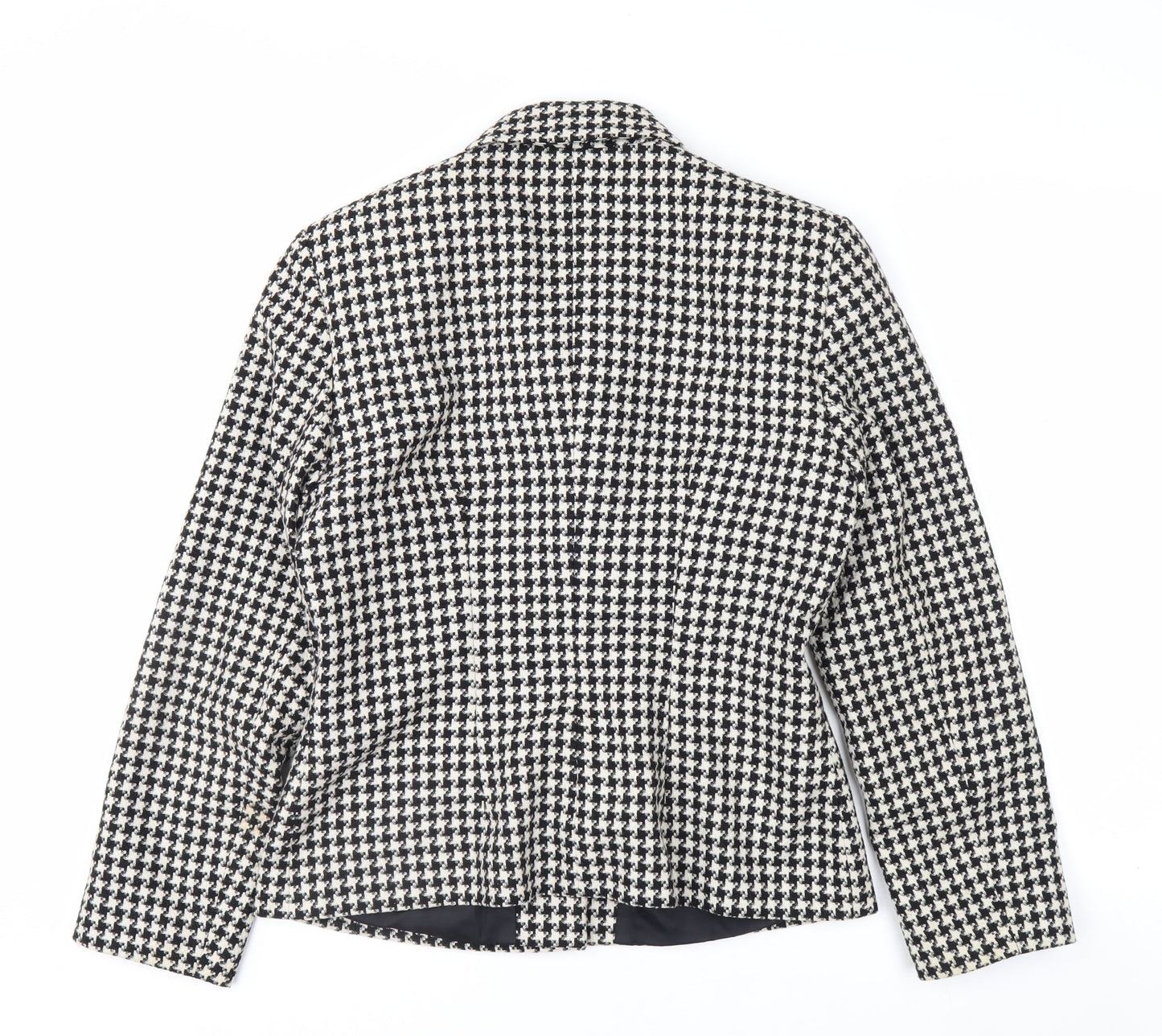 Warehouse Women's Black Houndstooth Wool Blend Suit Jacket Size 12