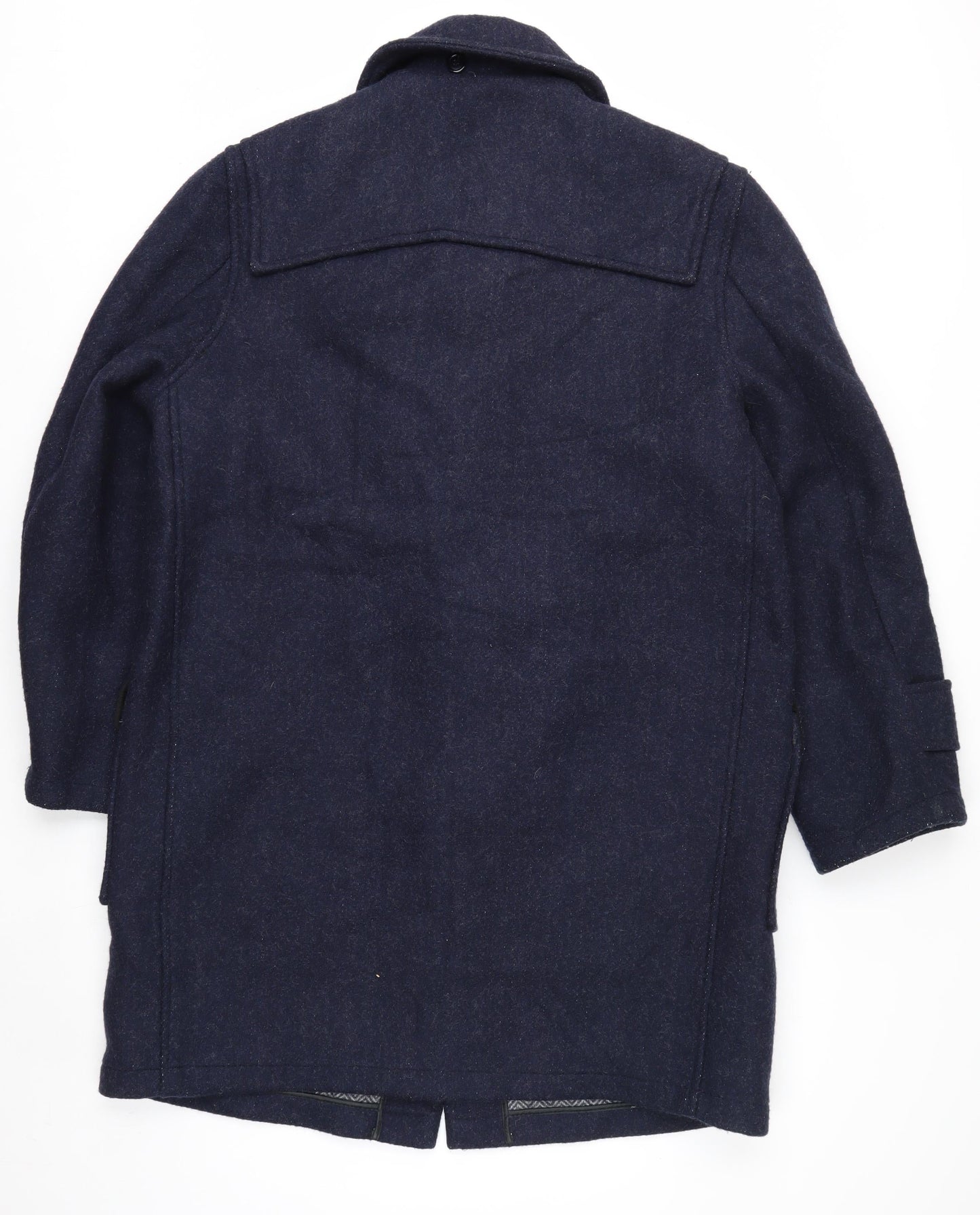London Fog Men’s Blue Wool Duffle Coat 42R Hooded Classic Mid-Length