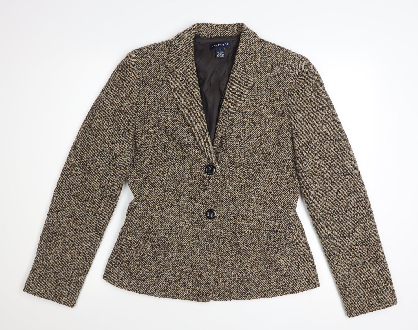 Ann Taylor Womens Beige Wool Blend Blazer Jacket Size 10 Classic Fit