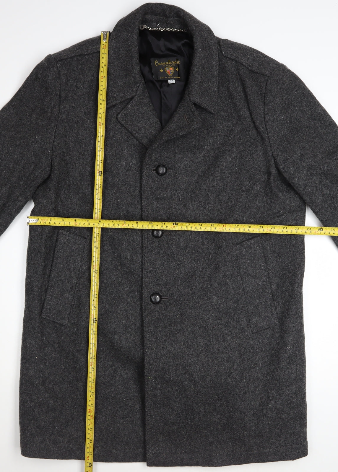 Casualcraft Men’s Grey Wool Overcoat 44R Classic Formal Jacket