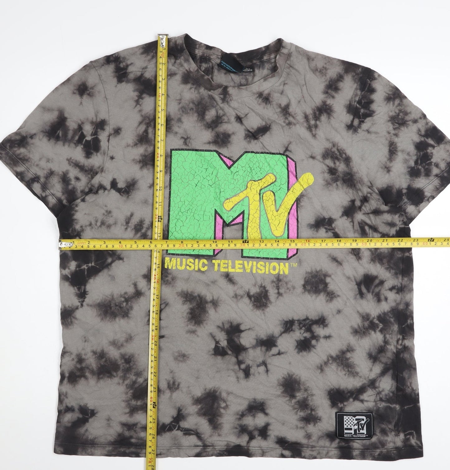 MTV Women's Grey Tie-Dye Music T-Shirt L Retro Cotton Short Sleeve