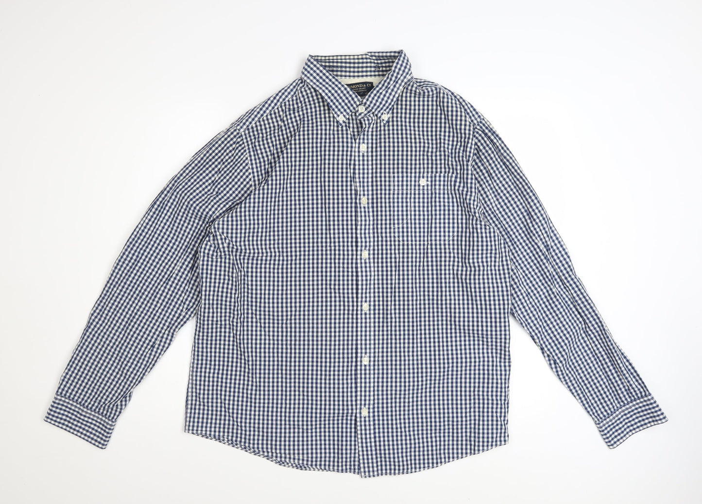 Hammond & Co Men's Blue Check Cotton Long Sleeve XL Dress Shirt