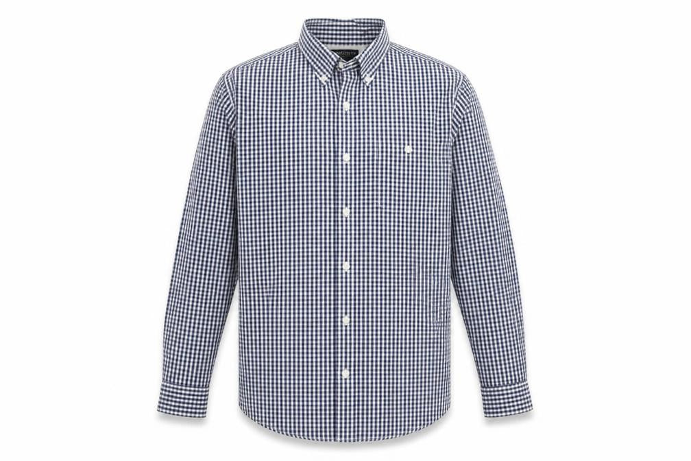 Front view of Hammond & Co Men's Blue Check Cotton Long Sleeve XL Dress Shirt