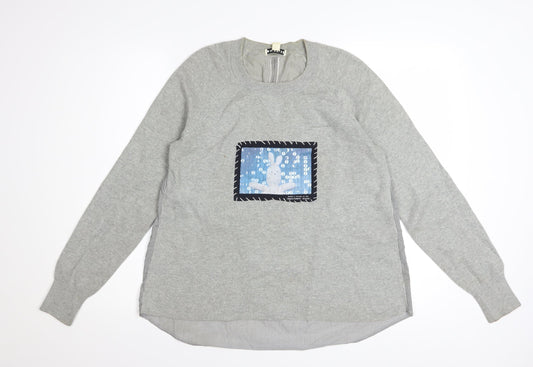 Whistles Women’s Grey Cotton Rabbit Patch Pullover Jumper UK 8