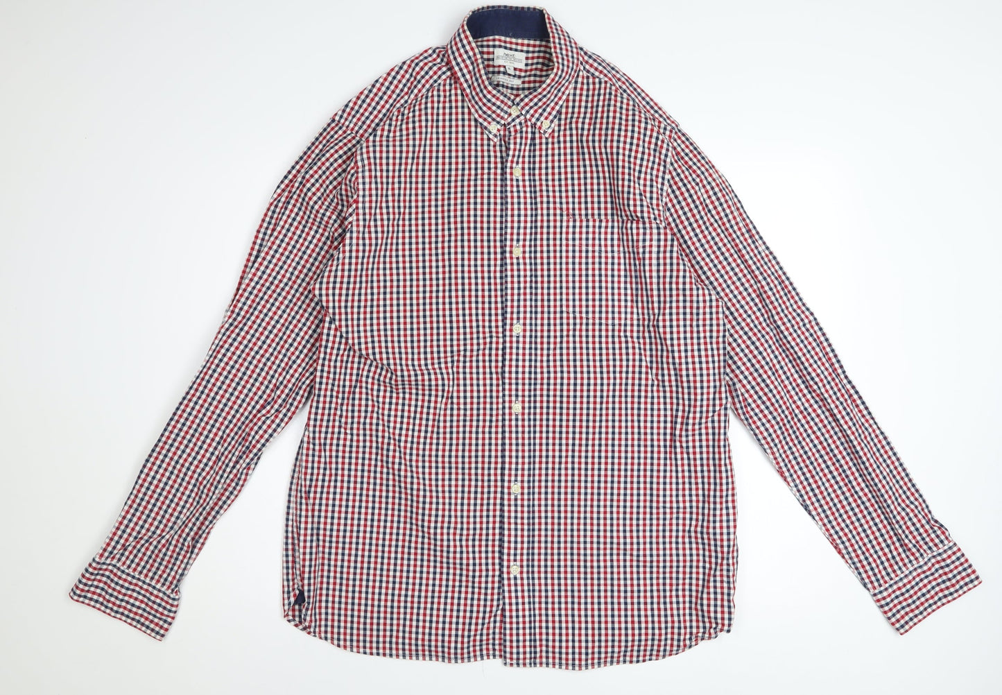 Next Men's Multicoloured Checked Long Sleeve Cotton Button-Up Shirt XL