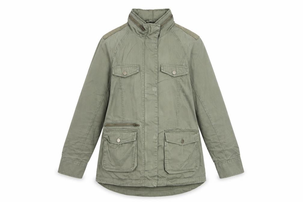 Marks & Spencer Women Khaki Green Military Jacket UK 12 Cotton Lined